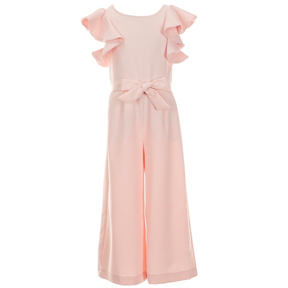 GB Gianni Bini Big Girls Tie Front Tiered Ruffle Sleeve Jumpsuit Light Pink